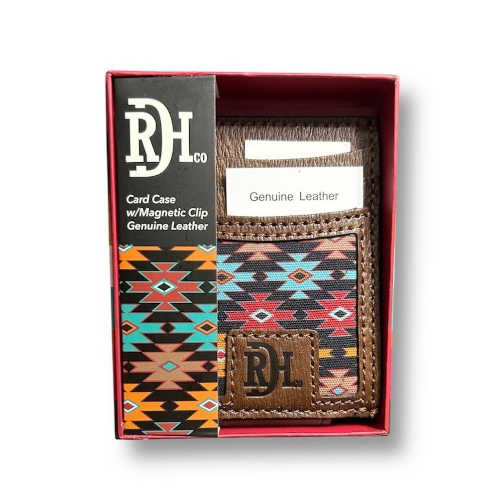 NIB Red Dirt Hat Co‎ Brown Magnetic Money Clip Card Holder Genuine Leather Aztec